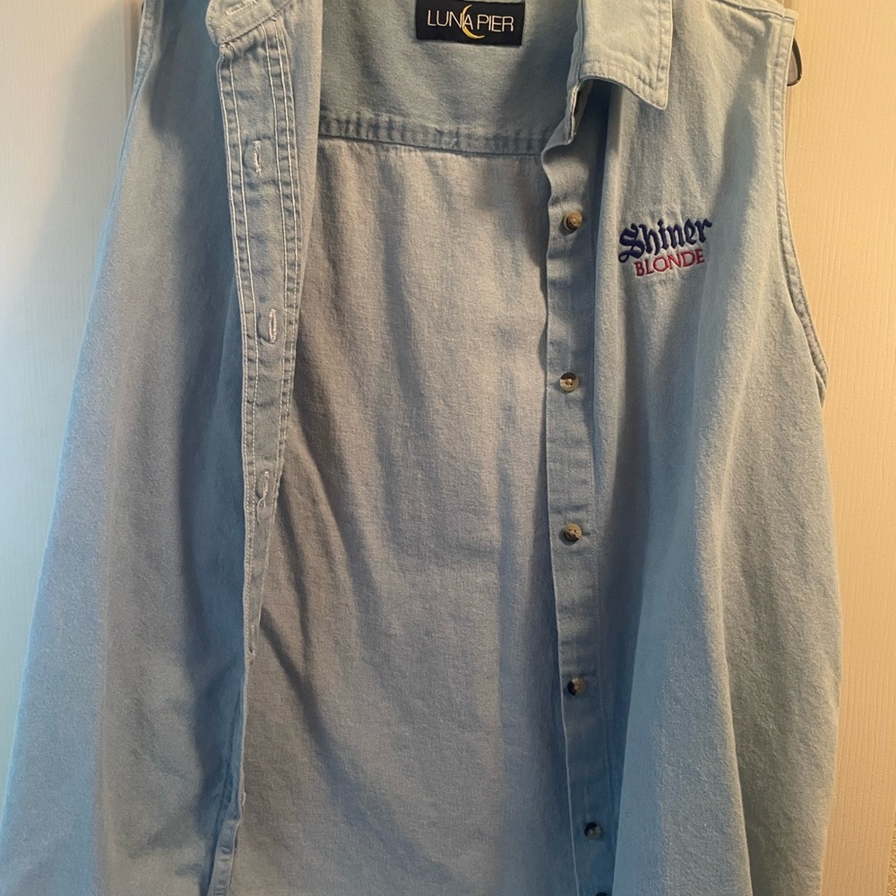 Shiner Blonde Light Blue Sleeveless Denim Top Vintage